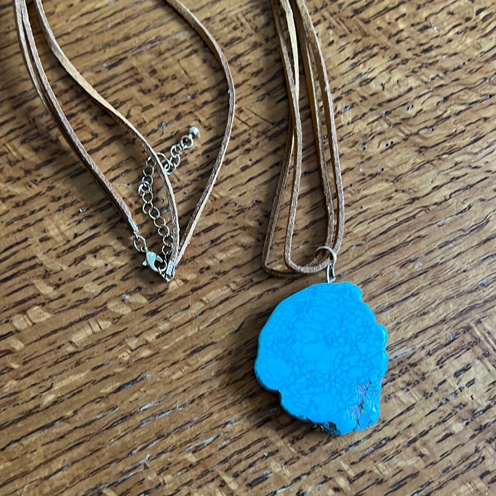 Long leather “chain” turquoise necklace